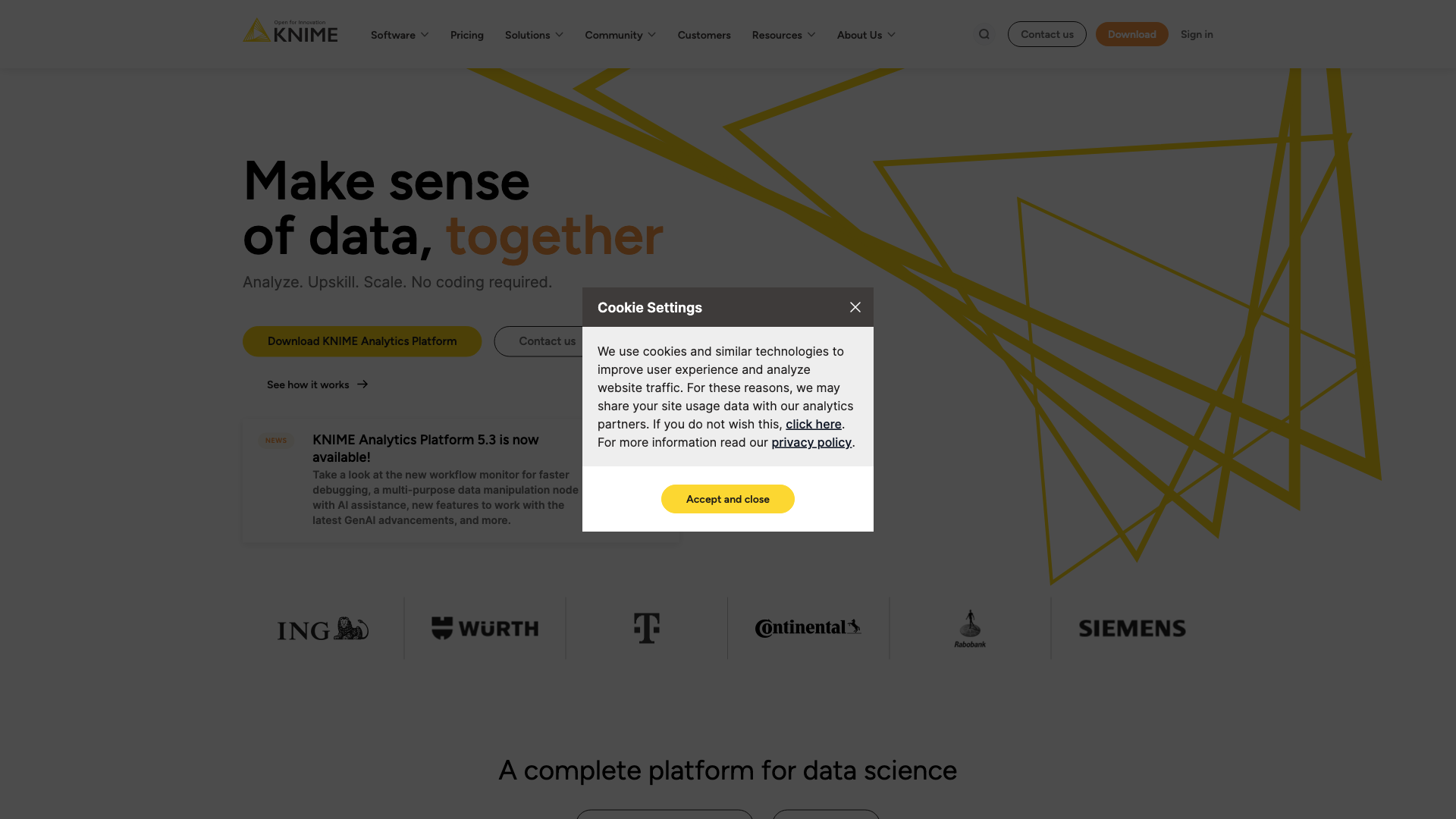 screenshot of website https://www.knime.com/