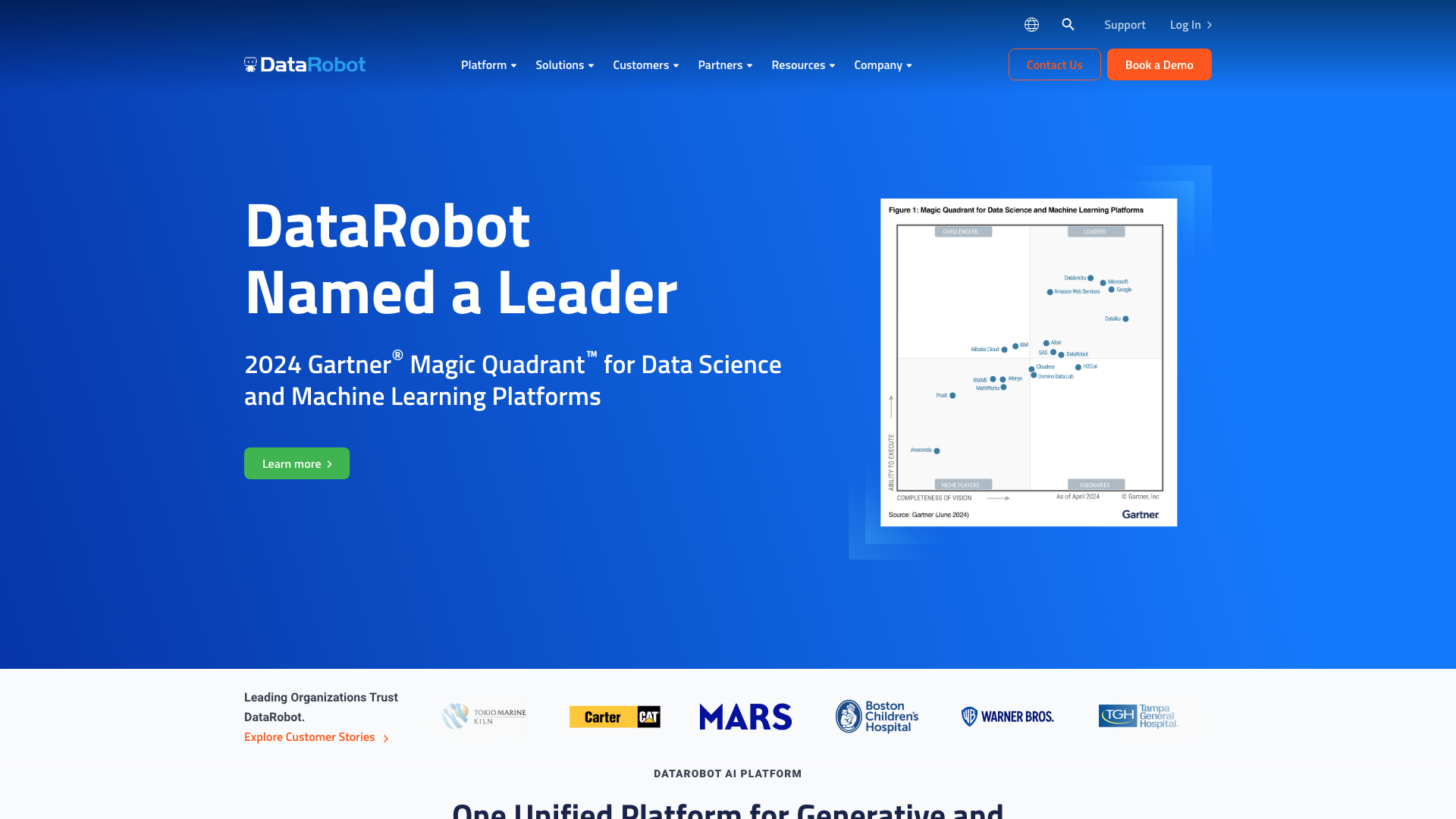 screenshot of website https://www.datarobot.com/